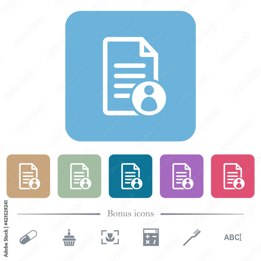 Poster document owner flat icons on color rounded square backgrounds