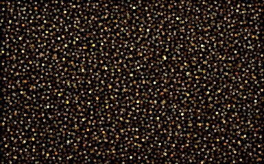 Fototapeta na wymiar Golden glittering on black background isolated. Smool bokeh pattern.
