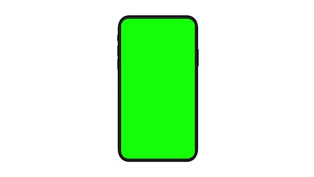 4K animation of moving smartphone mockups..Green background for chroma key on the smartphone screen.