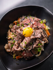 Japanese Menu - Gyudon in the bowl with eggyolk