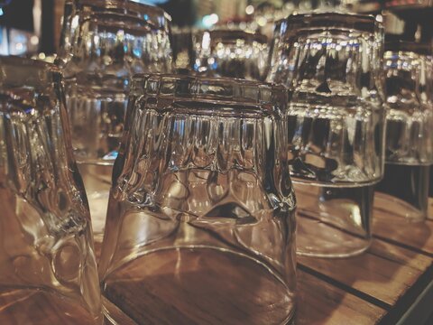 Many Glass At The Table Of The Coffe Shop