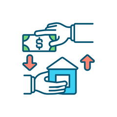 Lien on house RGB color icon. Rental income. Claim on residential property. Apartment renting. Legal arrangement. Homeowner unpaid bills. Paying flat rental amount. Isolated vector illustration
