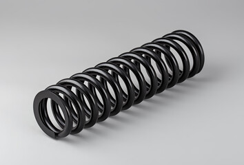 truck suspension spring on a gray background. Car suspension element. Black spring on gray...