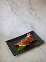 Japanese Menu - Raw fish nigiri sushi