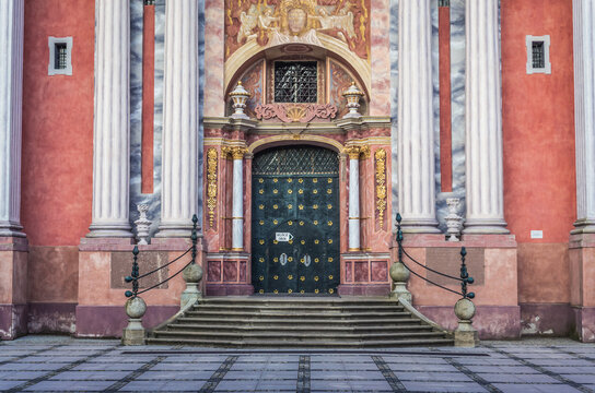 Entrance of Most Holy Virgin Mary, Queen of Poland, Holy Linden sanctuary in Swieta Lipka village, Poland