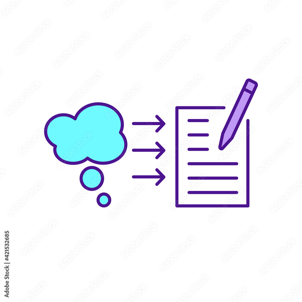 Poster Writing RGB color icon. Communicating thoughts and ideas through text. Memories preservation in readable form. Writing books, scripts, articles. Professional reporting. Isolated vector illustration