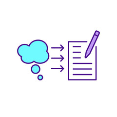 Writing RGB color icon. Communicating thoughts and ideas through text. Memories preservation in readable form. Writing books, scripts, articles. Professional reporting. Isolated vector illustration