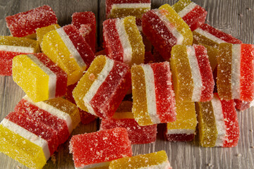 Wonderful layered fruity marmalade closeup.