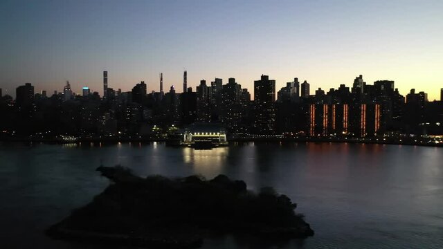 Night Pan View of the East Side of Manhattan and the East River