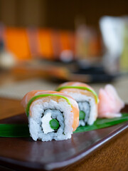 Japanese Menu - Salmon roll on the plate