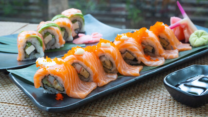 Japanese Menu - Salmon roll on the plate