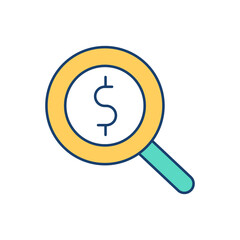 Searching for money RGB color icon. Finding funding sources. Assets monitoring. Producing extra profit. Earning money online. Transaction monitoring. Making revenue. Isolated vector illustration