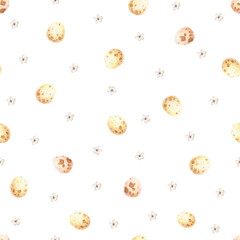 Beige bird eggs seamless pattern Watercolor Easter background