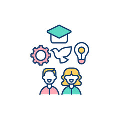 Human rights and freedoms RGB color icon. Equality and freedom. International law. Human qualities development. Civil, social and social rights. Justice and peace. Isolated vector illustration