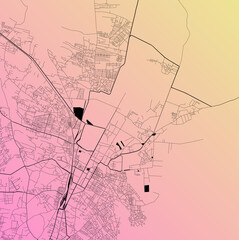 Quetta, Baluchistan, Pakistan (PAK) - Urban vector city map with parks, rail and roads, highways, minimalist town plan design poster, city center, downtown, transit network, street blueprint