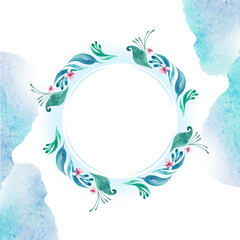 Illustration of the picture frames of leaves in watercolor