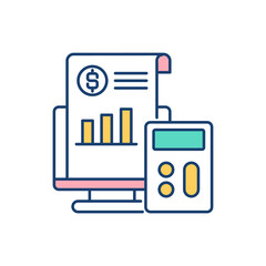 Business market value determination RGB color icon. Company analysis. Calculated valuation. Measuring total profits. Earning value. Business income. Property evaluation. Isolated vector illustration