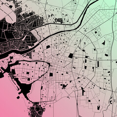 Tainan, Tainan City, Taiwan (TWN) - Urban vector city map with parks, rail and roads, highways, minimalist town plan design poster, city center, downtown, transit network, street blueprint
