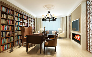 3d render of home study room, home office
