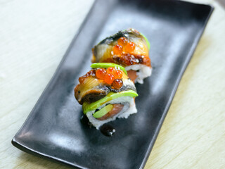 Japanese Menu - Unagi Roll with Avocado and salmon