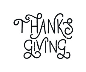 Obraz premium Hand drawn Happy Thanksgiving typography. Celebration quote Thanksgiving for Thanksgiving postcard. Vintage style calligraphy lettering.