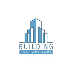 Simple building icon vector logo with line art style