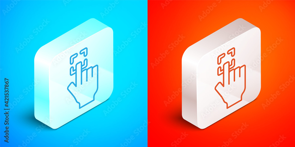 Poster isometric line fingerprint icon isolated on blue and red background. id app icon. identification sig