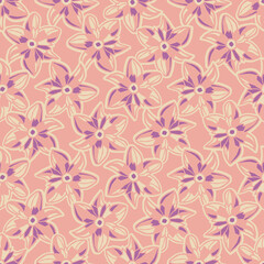 Vector ecru pink purple flowers seamless pattern 