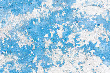 Blue paint cracks background. Scratched lines texture. White grunge concrete wall pattern for graphic design. Peel paint crack. Weathered rustic surface. Dry peeling paint backdrop. 