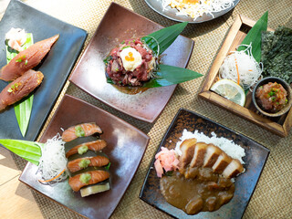Japanese Menu - Variety of Japanese food Curry Soup Sushi