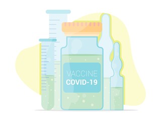 An example of a vial with a vaccine. Vaccination during a pandemic. An injection for the fight against coronavirus.