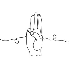 Continuous one line drawing of scout symbol hand gesture scouting. Minimal style. Perfect for cards, party invitations, posters, stickers, clothing.