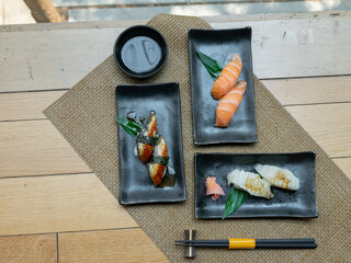 Japanese Menu - Variety of Japanese sushi on the table