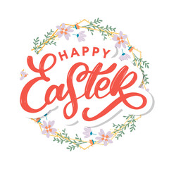 Happy Easter day background with frame flowers