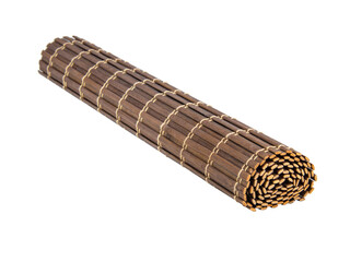 Rolled bamboo mat for food dark color isolated on the white background