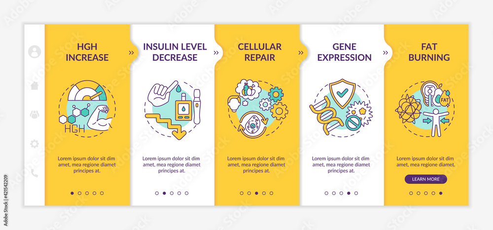 Aufkleber healthy dieting effects onboarding vector template. fat burning. intermittent fasting. insulin level