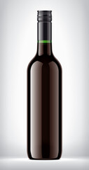 Green Glass Bottle with red wine on background. 