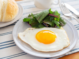 目玉焼きとサラダほうれん草