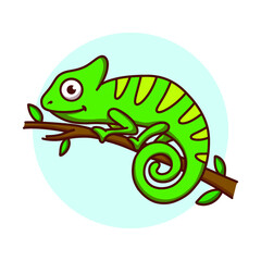 Chameleon Logo Kids Drawing Cartoon. Reptile Icon Cute Character. Animal Mascot Vector Illustration