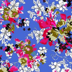 Floral seamless pattern. Hand drawn. For textile, wallpapers, print, wrapping paper. Vector stock illustration.