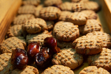 Background of shortbread close-up and dates