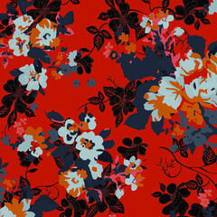 Floral seamless pattern. Hand drawn. For textile, wallpapers, print, wrapping paper. Vector stock illustration.