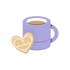 Cup of tea or coffee and cookie. Delicious breakfast