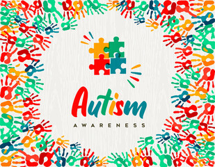 Autism Awareness Day colorful kid hand print card
