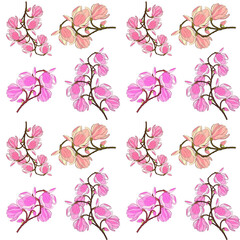 Magnolia flowers on a branch. Seamless background. Decorative design for printing on fabric or paper.