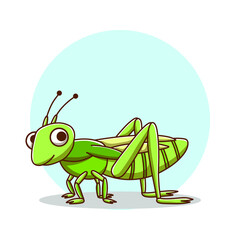 Grasshopper Animal Kids Drawing Cartoon. Insect Mascot Vector Illustration. Zoo and Jungle Cute Character