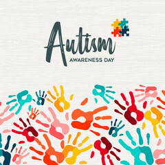 Autism Awareness Day colorful kid hand print card