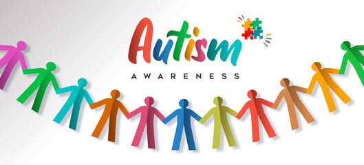 Fototapeta na wymiar Autism Awareness Day colorful paper cut kid banner