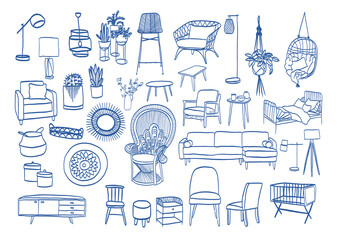 set of vector furniture illustration. collection of furniture sketches. interior design decor. 
