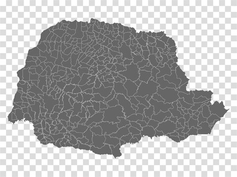 Blank map Parana of Brazil. High quality map Parana with municipalities on transparent background for your web site design, logo, app, UI.  Brazil.  EPS10.